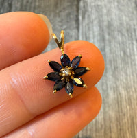 Sapphire and Diamond Flower Charm in 14K Gold (S)