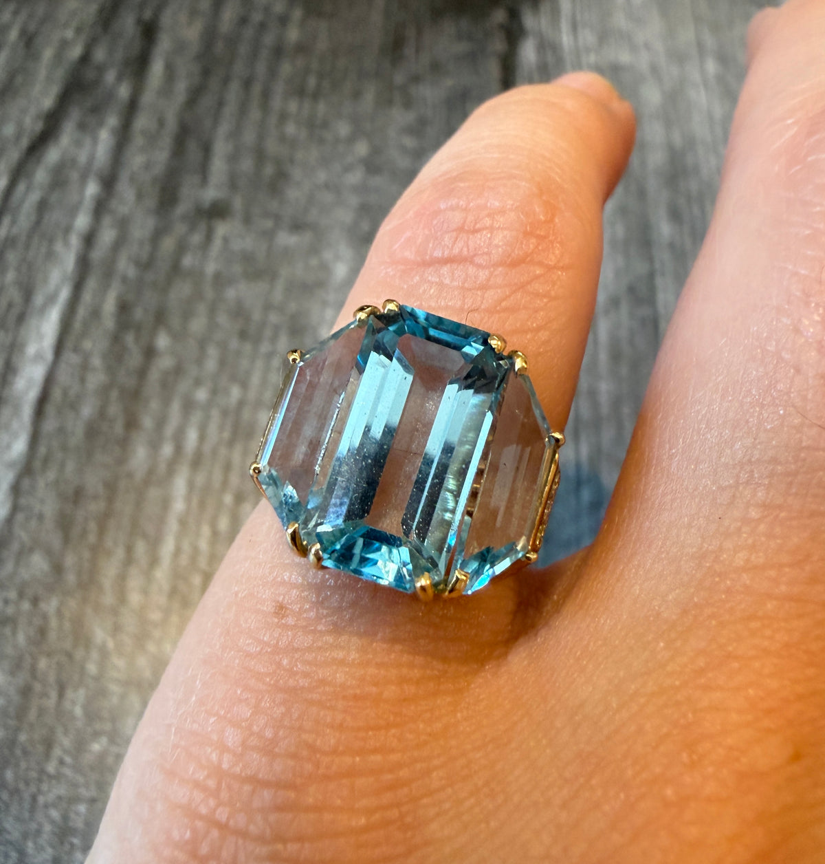 Architectural Blue Topaz and 14K Gold Ring in 14K Gold