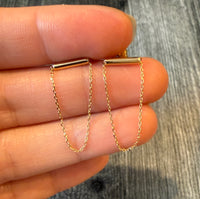 Bar Earrings with Dangling Chain in 14K Gold