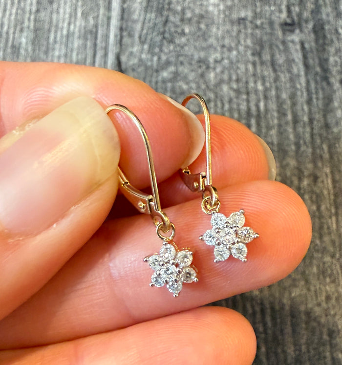 Diamond Flower Dangle Earrings in 14K Gold