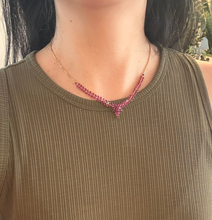 Foliate Design Ruby Cluster Necklace in 18K Gold