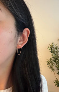 Bar Earrings with Dangling Chain in 14K Gold