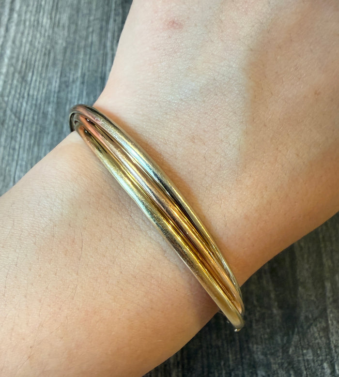 Tricolor 14K Gold Trinity Bangle Bracelet (I)