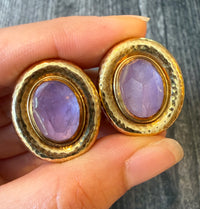Amethyst and 18K Gold Hammer Finished Clip Earrings (I)