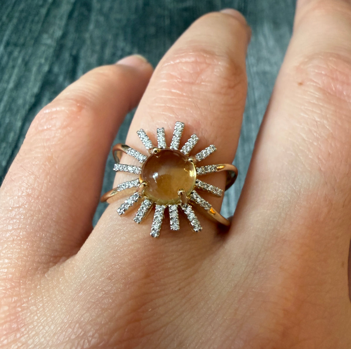 Citrine and Diamond Sunburst Ring in 10K Gold (A)