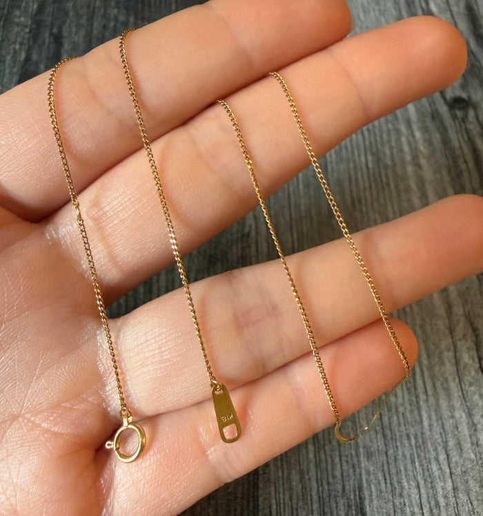 Thin 18K Gold Curb Link Chain, 15.25” Long (S)