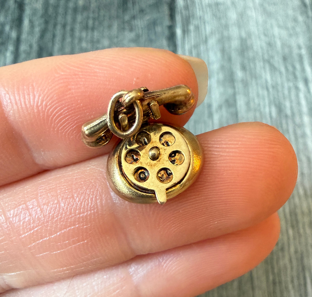 Movable "I LOVE U" Vintage Rotary Phone Charm in 14K Gold