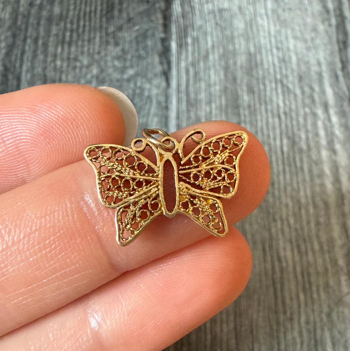 Vintage Filigree Butterfly Charm in 14K Gold