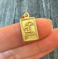 Frog with Umbrella Tag Charm in 18K Gold