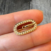 Antique Split Pearl and 14K Gold Buckle Pin