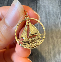 Vintage Sailboat Charm in 14K Gold