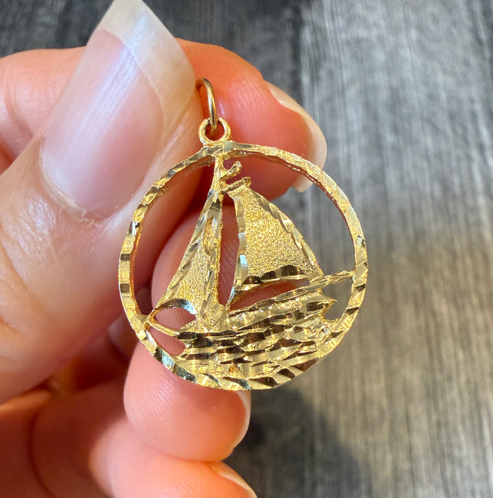Vintage Sailboat Charm in 14K Gold