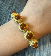 Archaeological Revival Style Amber and 18K Gold Bracelet, 6.25” Long (I)