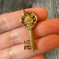 Vintage Green Man Skeleton Key Charm in 18K Gold