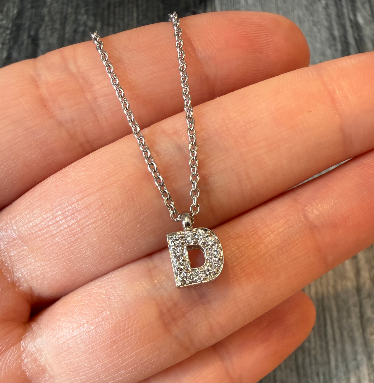 Diamond and 14K White Gold Initial "D" Charm Necklace