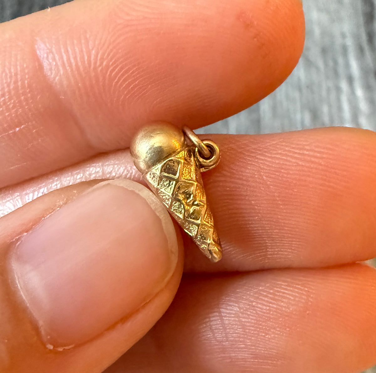 Vintage Ice Cream Cone Charm in 14K Gold
