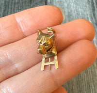 Vintage Dog Head and Fence Charm in 14K Gold