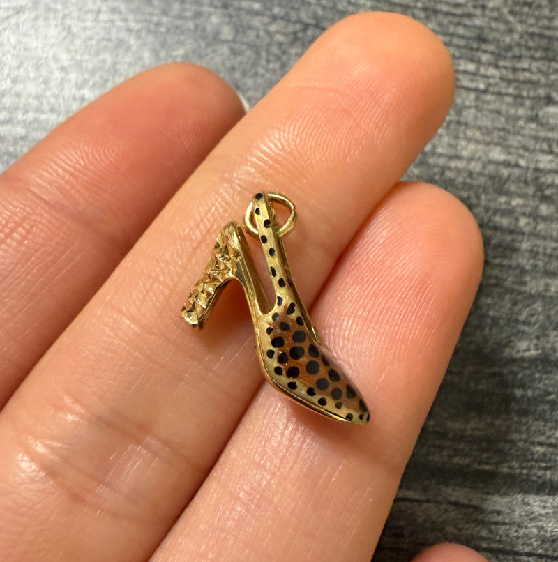 Leopard Print Enamel and 14K Gold High Heel Charm
