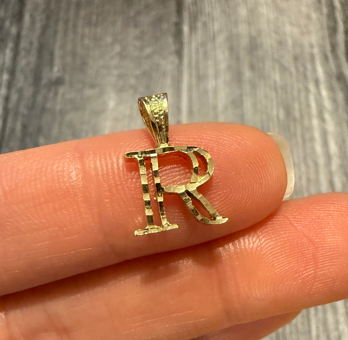 Light Catching 14K Gold Initial R Charm