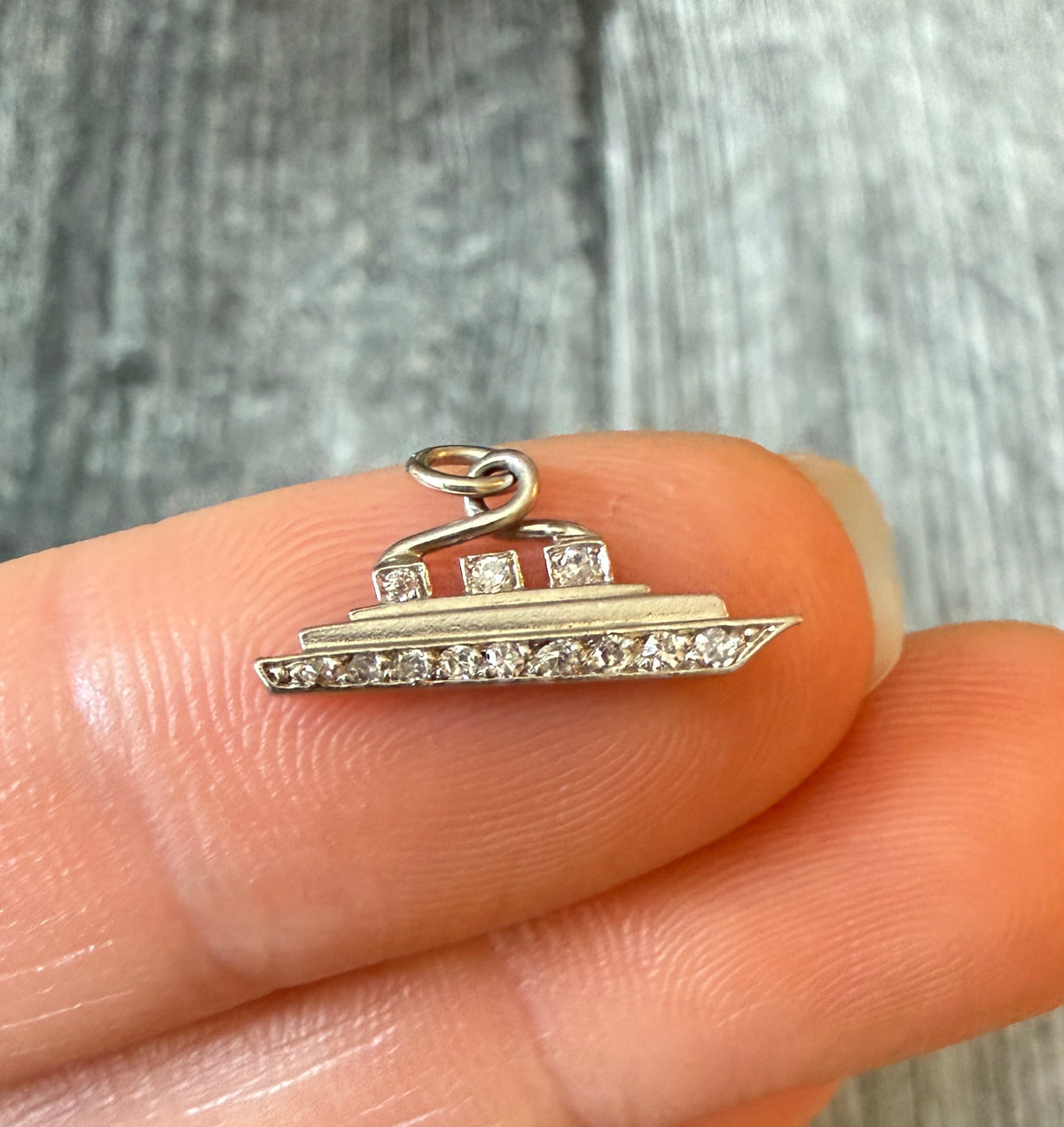 Art Deco Steamer Ship Charm with Diamonds (H)