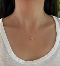 Emerald and Diamond Necklace in 14K White Gold, 15.75”-17.75” Long