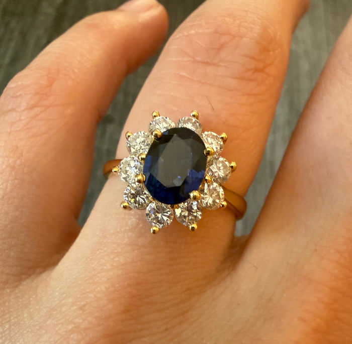 Classic 1.28 Carat Sapphire and Diamond Halo Ring (S)