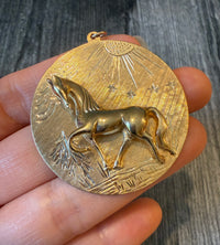 Extra Large Horse Under the Sun Medallion Charm in 14K Gold (A)