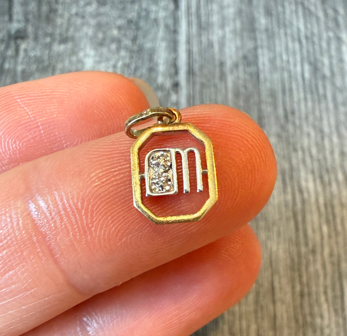 Mini Diamond Initial "M" Charm with Geometric Frame