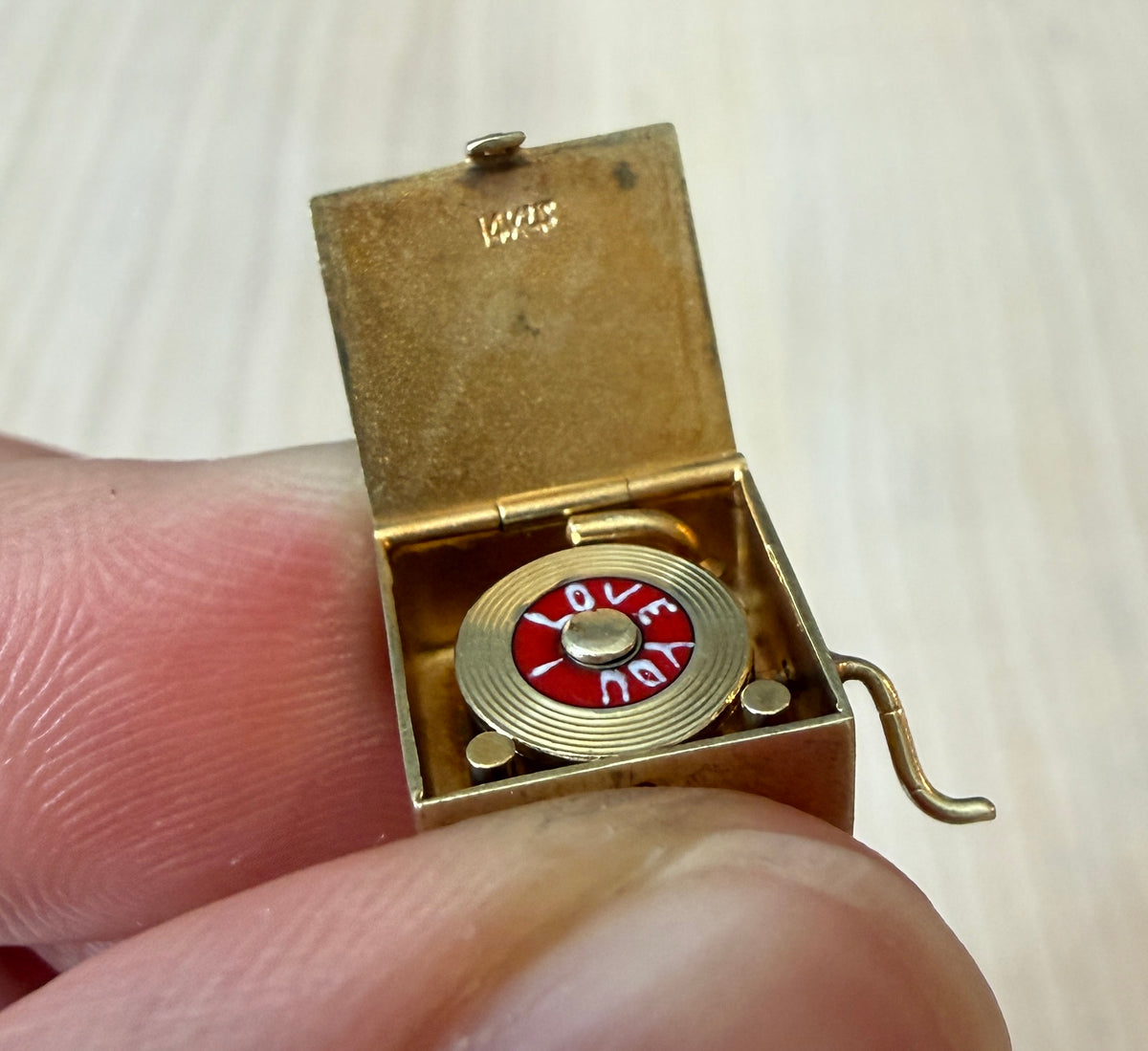 1950s Sloan & Co Mechanical “I Love You” Record Player Charm