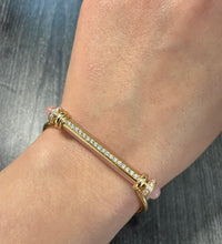 Elongated Rose Quartz Bar and Diamond Bangle in 14K Gold