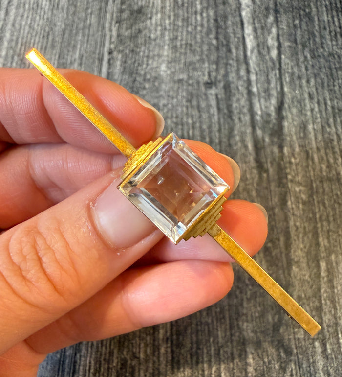 Scandinavian Wiwen Nilsson Step Cut Rock Crystal Geometric Bar Pin, 1960s (I)