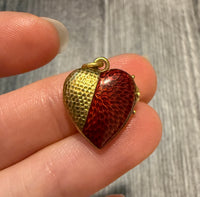 Antique Red Enamel Heart Locket in 18K Gold
