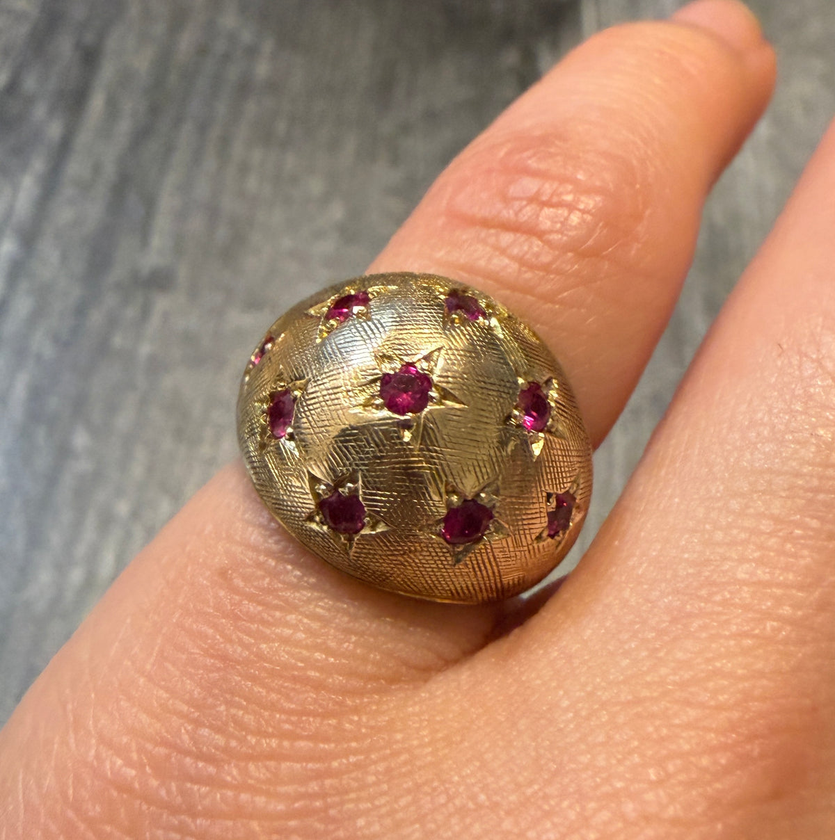 Midcentury Star Bombe 14K Rosy Gold Ring