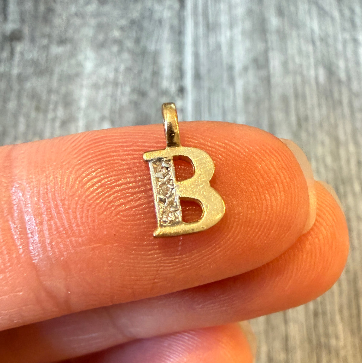 Mini Diamond and 14K Gold Initial B Charm