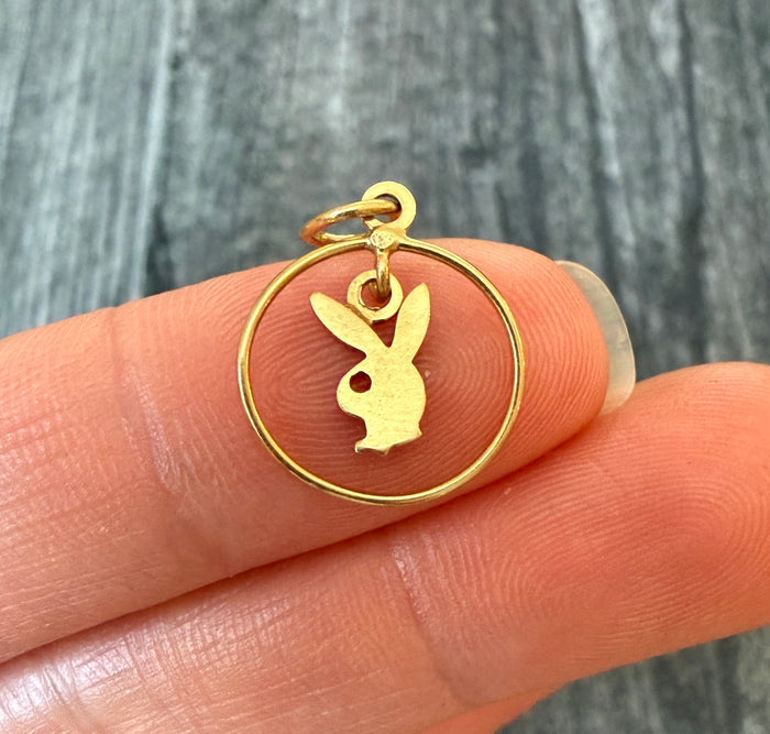 Dangling Playboy Bunny Charm in 18K Gold