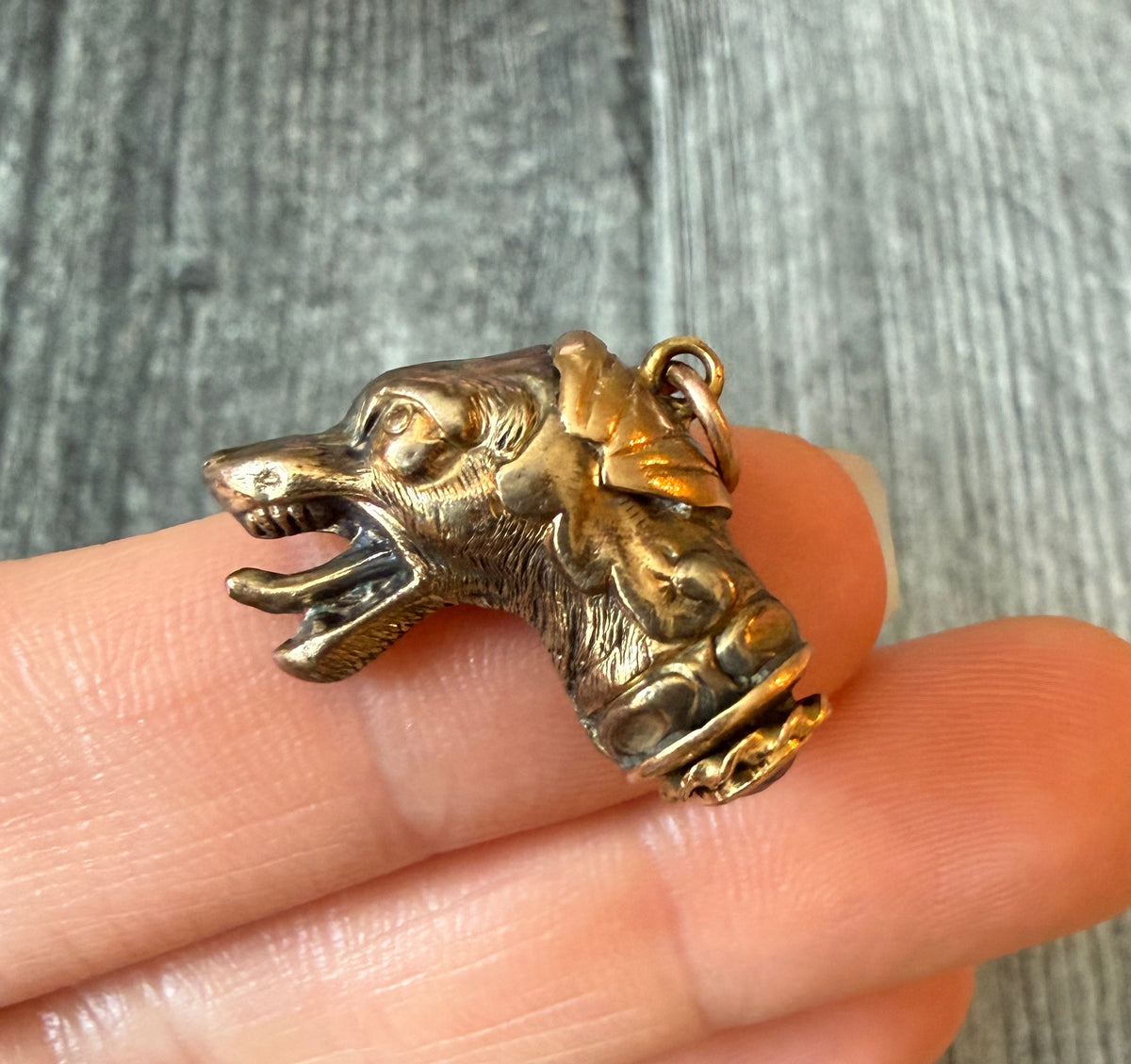 Victorian Dog Head Gold-Filled Fob Charm