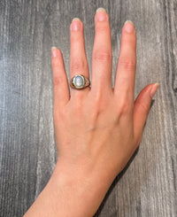 Star Sapphire and Diamond Flush Set Ring in 14K Gold (A)