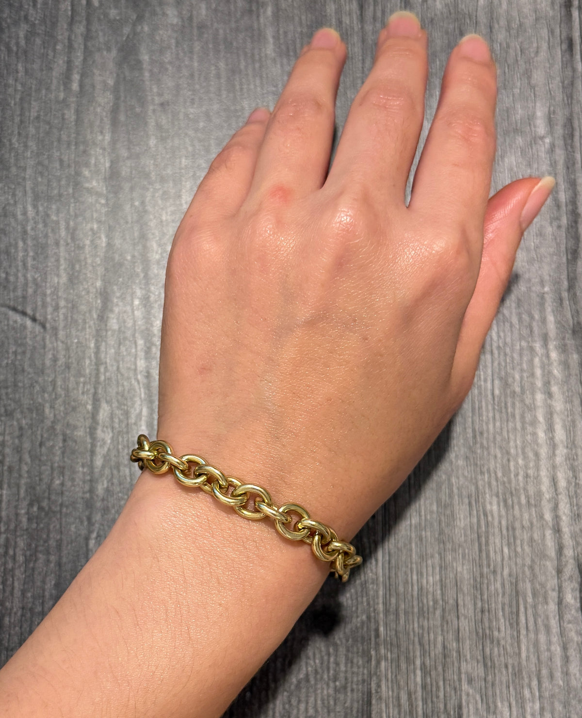 Chunky 18K Gold Circular Link Bracelet, 7" Long