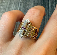 Retro 1940s Ruby and Diamond Buckle Adjustable Ring