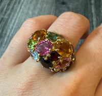 Multicolor Rainbow Gemstone Bombe Ring in 14K Gold (S)