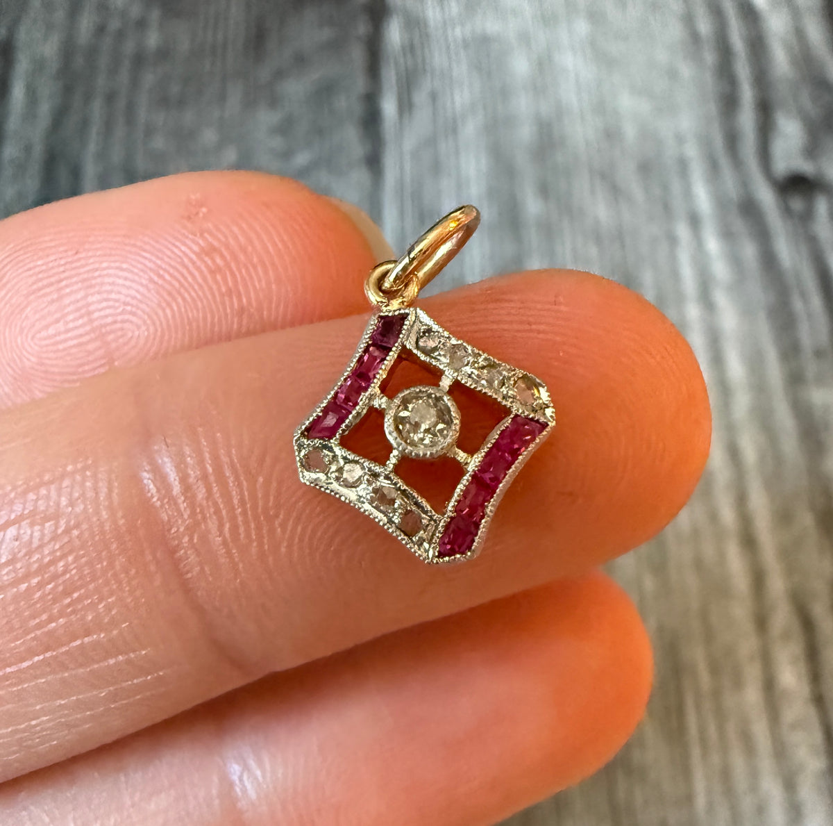 Art Deco Diamond and Ruby Charm (H)