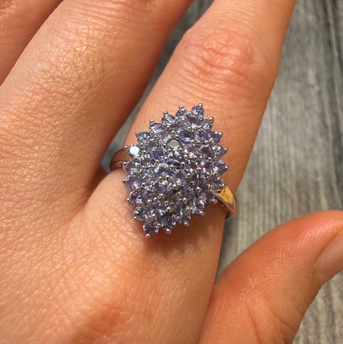 Tanzanite Cluster 10K White Gold Ring (S)