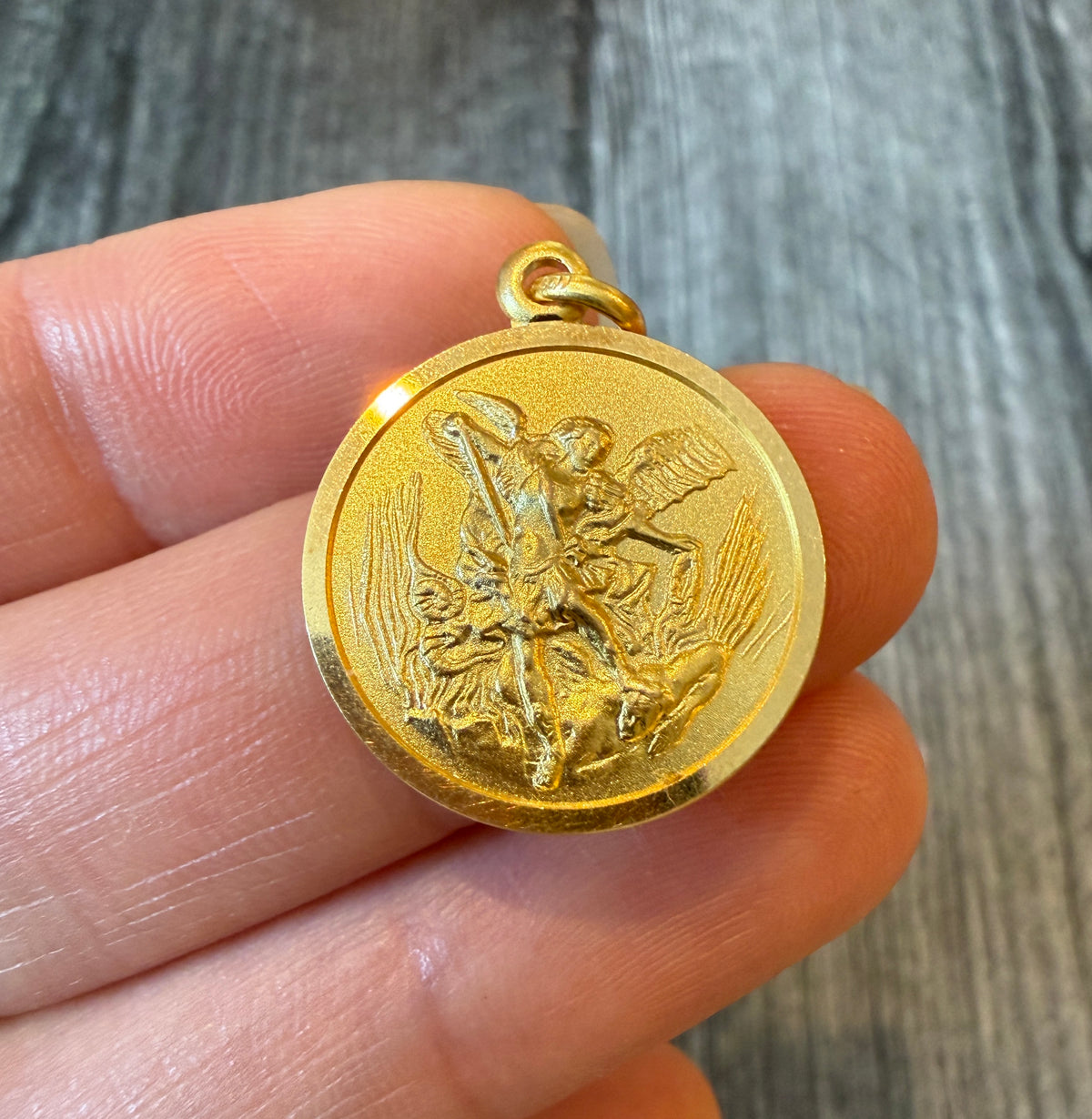 Solid Saint Michael Medal in 18K Gold