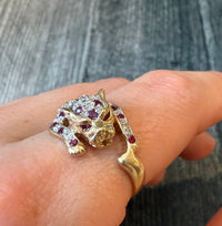 Diamonds and Ruby Panther Ring in 14K Gold, Size 8.75