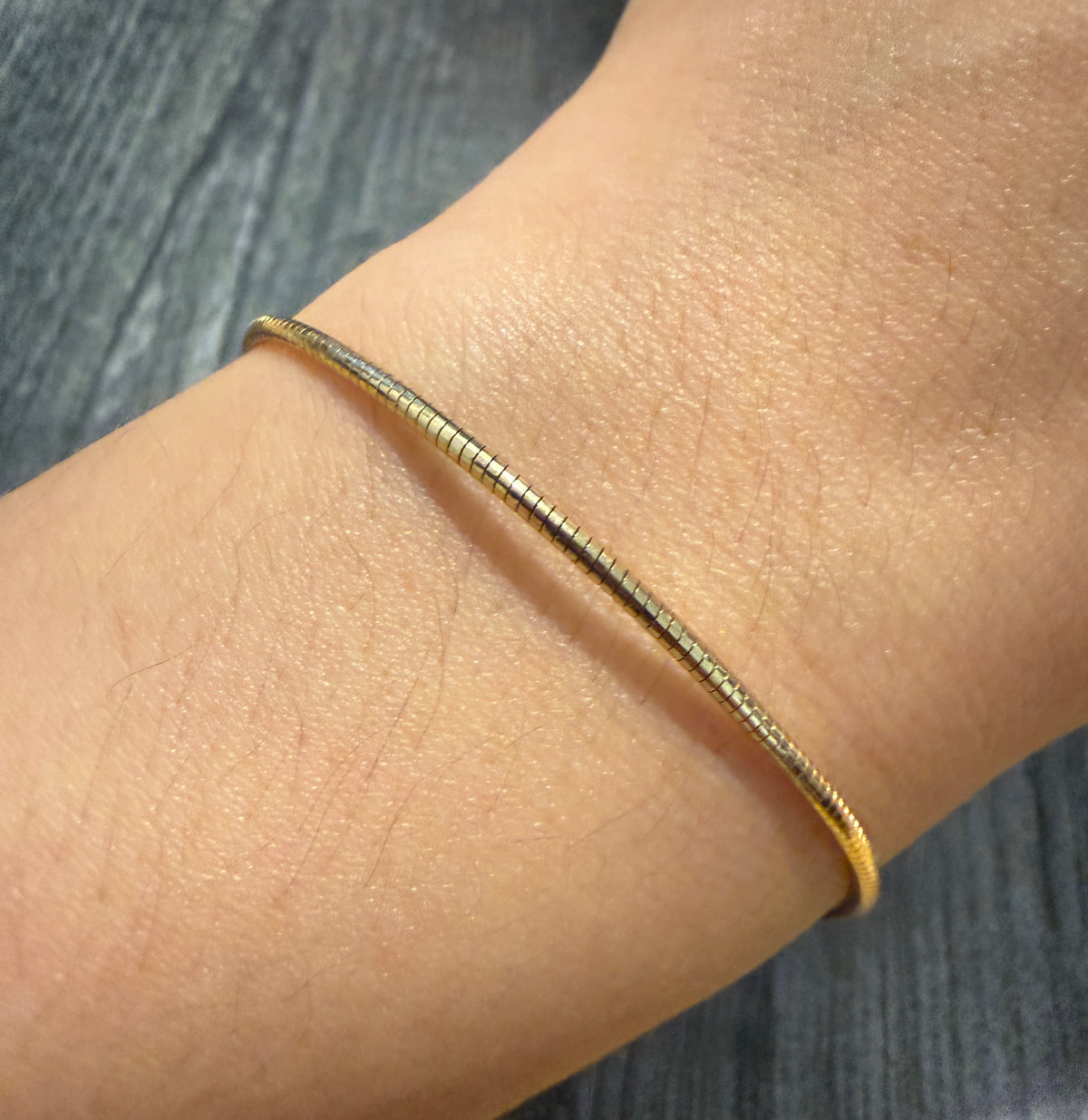 Tubular 14K Gold Omega Style Bracelet, 7.35” Long