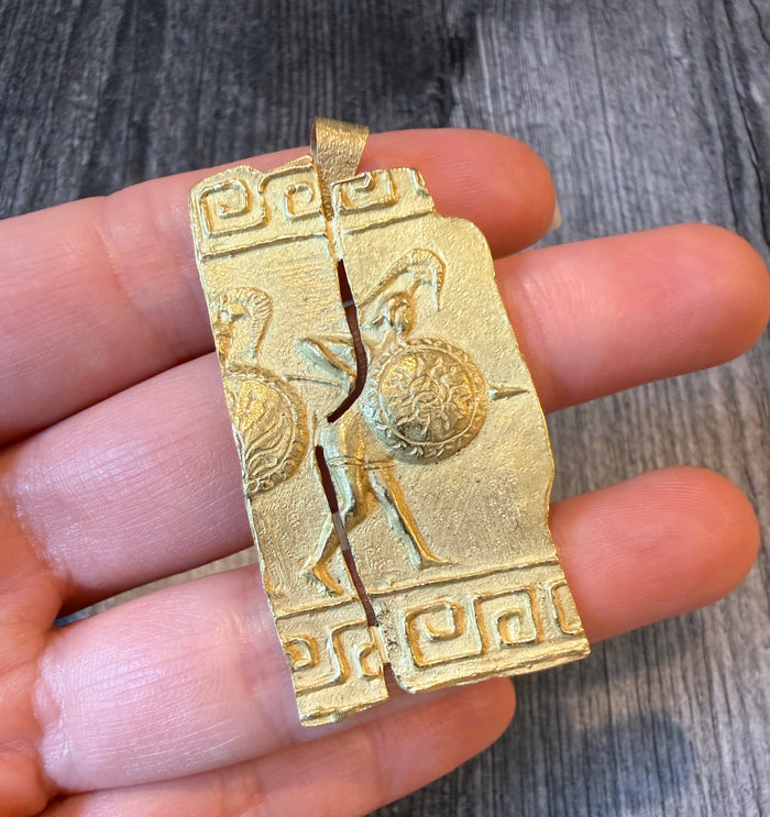Split Relief Ancient Greek Warrior Pendant in 18K Gold Pendant (I)