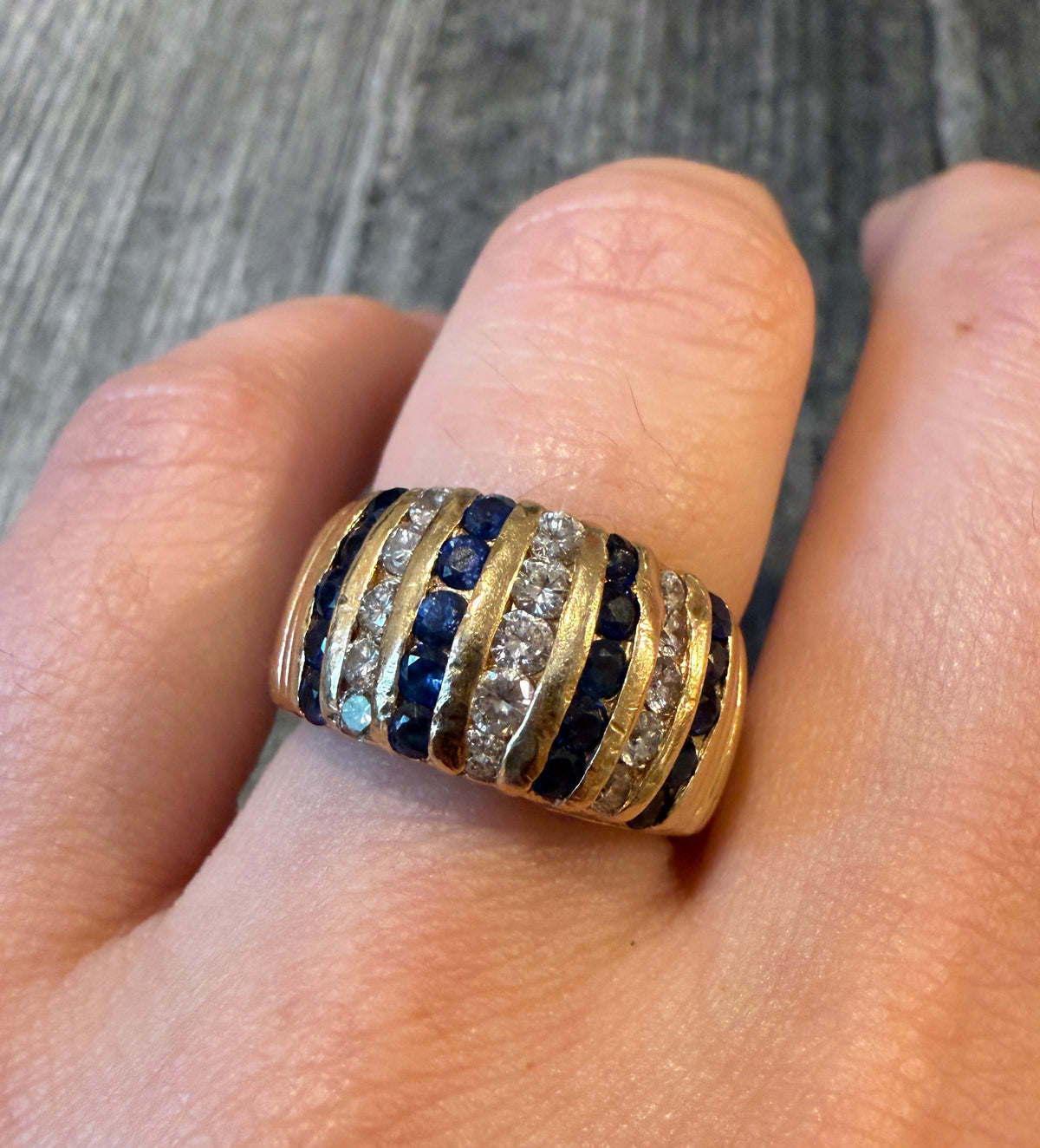 Vertically Set Sapphire and Diamond Band in 14K Gold
