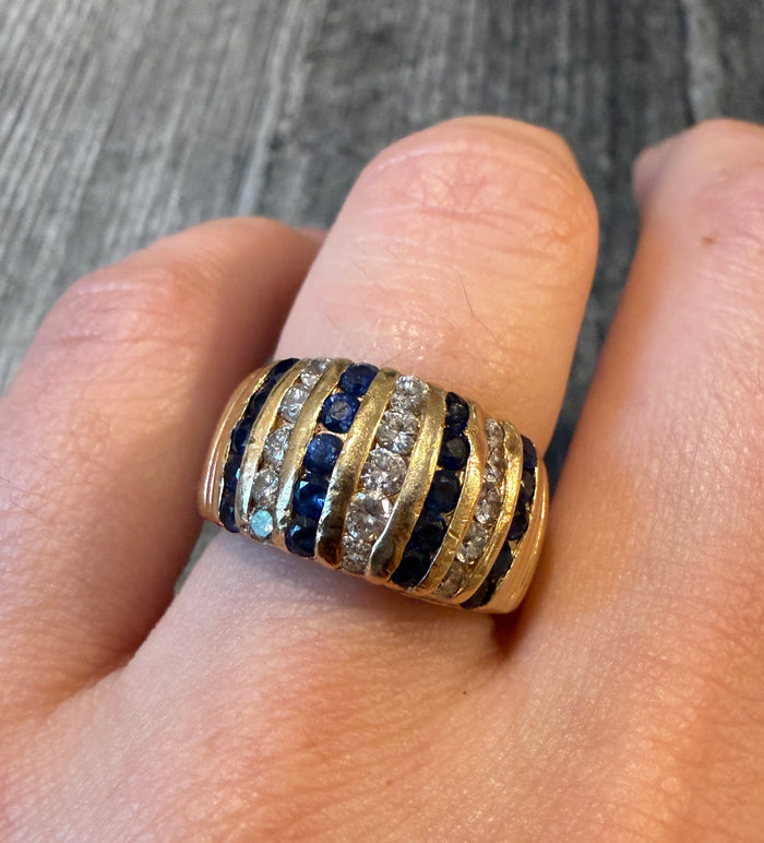 Vertically Set Sapphire and Diamond Band in 14K Gold