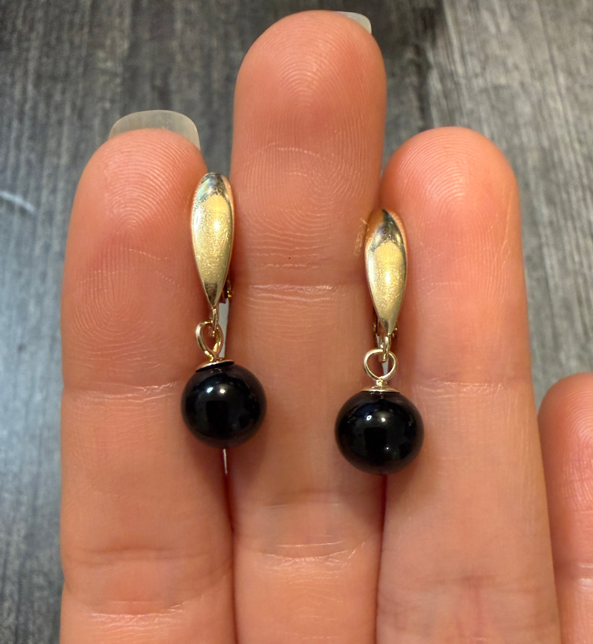 Onyx Bead Dangle Earrings in 14K Gold