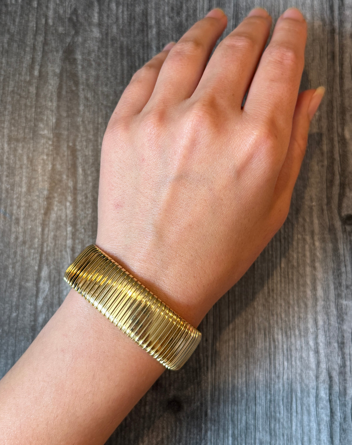 Wide Vintage Tubogas Bracelet in 14K Gold, 6.75” Long